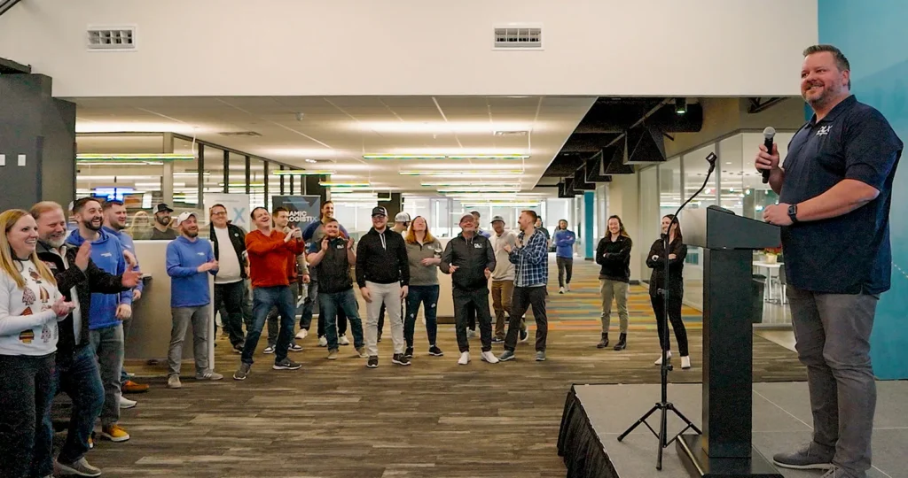 Jason Yeager addresses Dynamic Logistix team.