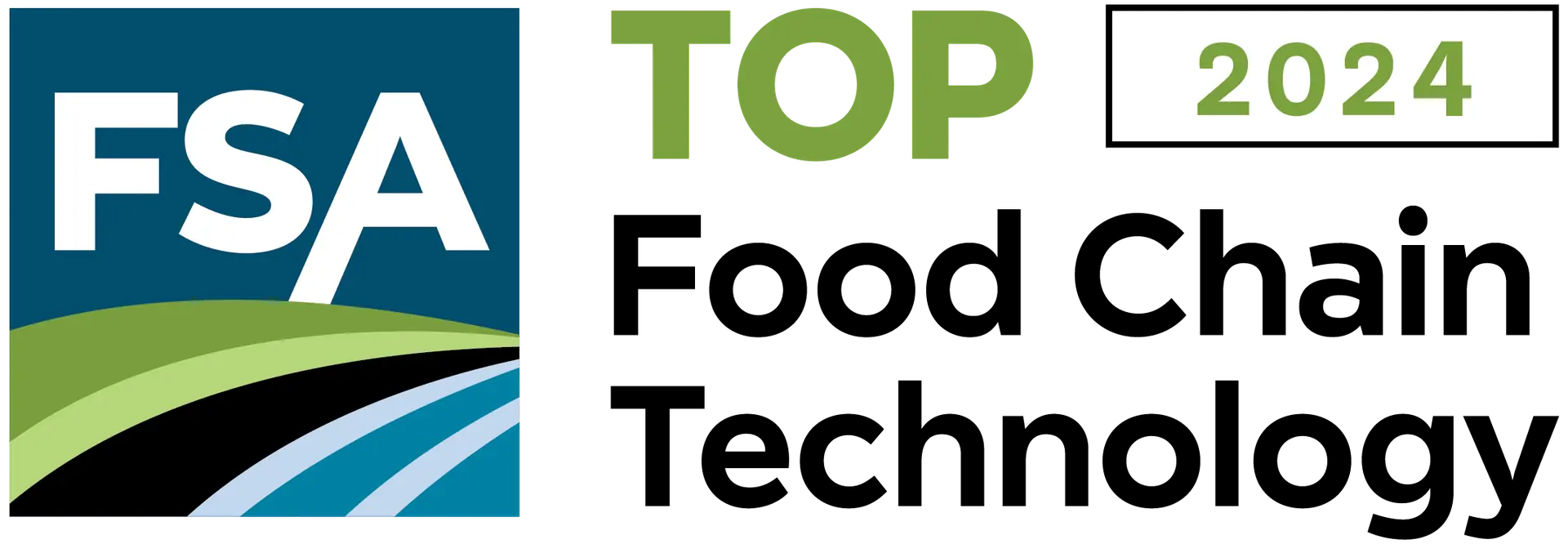 FSA logo with the text "TOP Food Chain Technology 2024." The design features stylized green and blue fields.