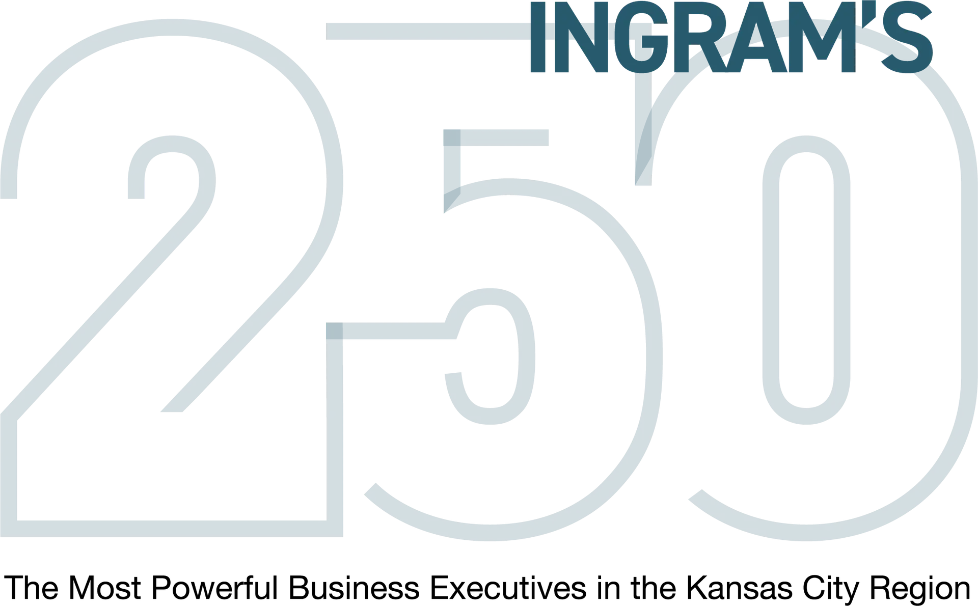 The "INGRAM'S 250" logo for "The Most Powerful Business Executives in the Kansas City Region" features the number 250 in a large, light gray outline.